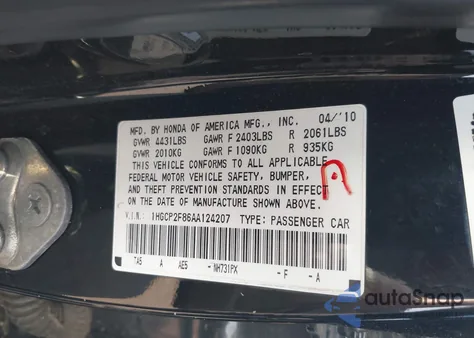 2010 Honda Accord 2.4 Ex-L z USA, uszkodzony, nr VIN 1HGCP2F86AA124207